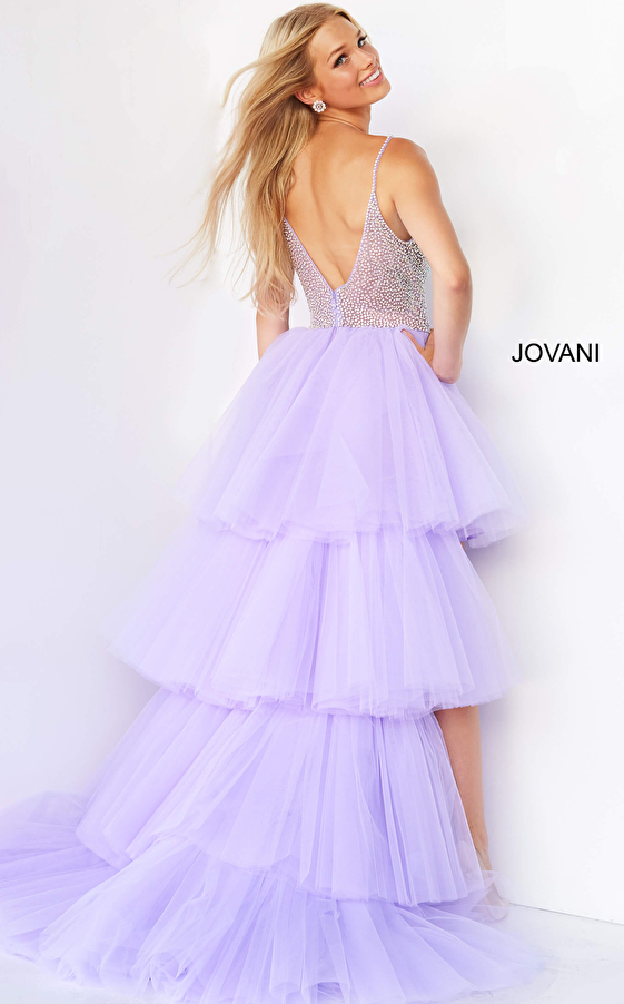 Jovani 07231 Lilac High Low Embellished Bodice Prom Gown